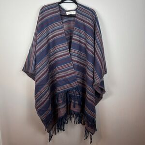 Abercrombie & Fitch Women's Blue Fringe Southwestern Poncho One Size Boho Fall‎